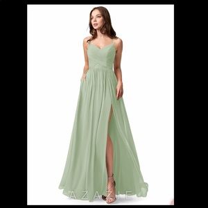 Azazie Leslie bridesmaid dress in dusty sage.